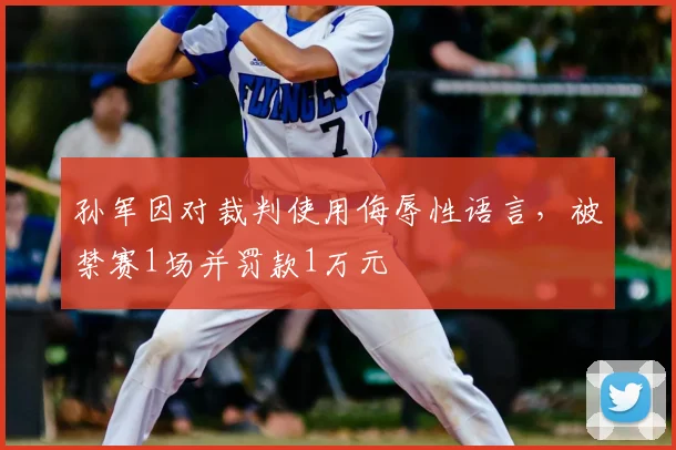 孙军因对裁判使用侮辱性语言，被禁赛1场并罚款1万元